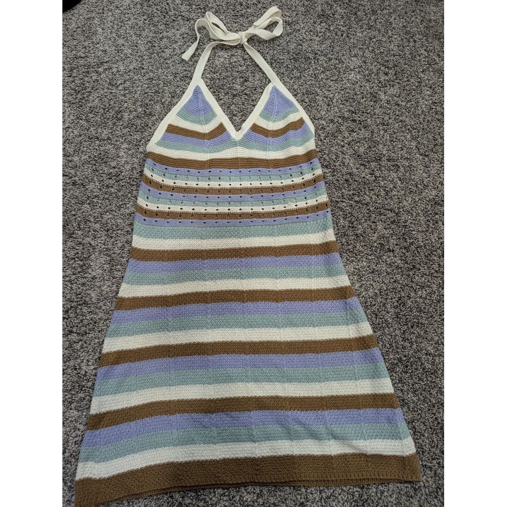 Dress Womens XL Cover Up Halter Crochet Mini‎ Striped Festival Soft